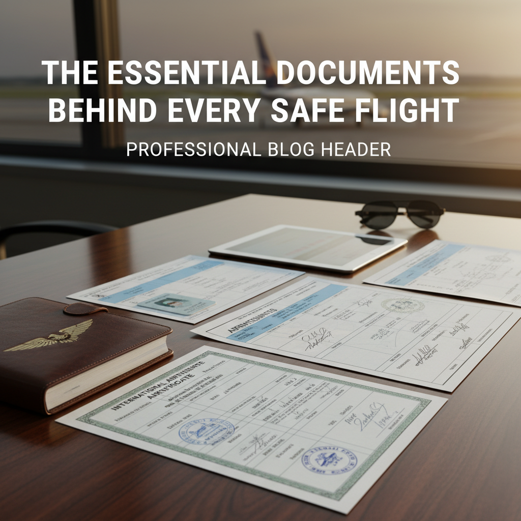 Professional blog header image for article titled: The Essential Documents Behind Every Safe Flight. High quality, relevant imagery, clean composition.