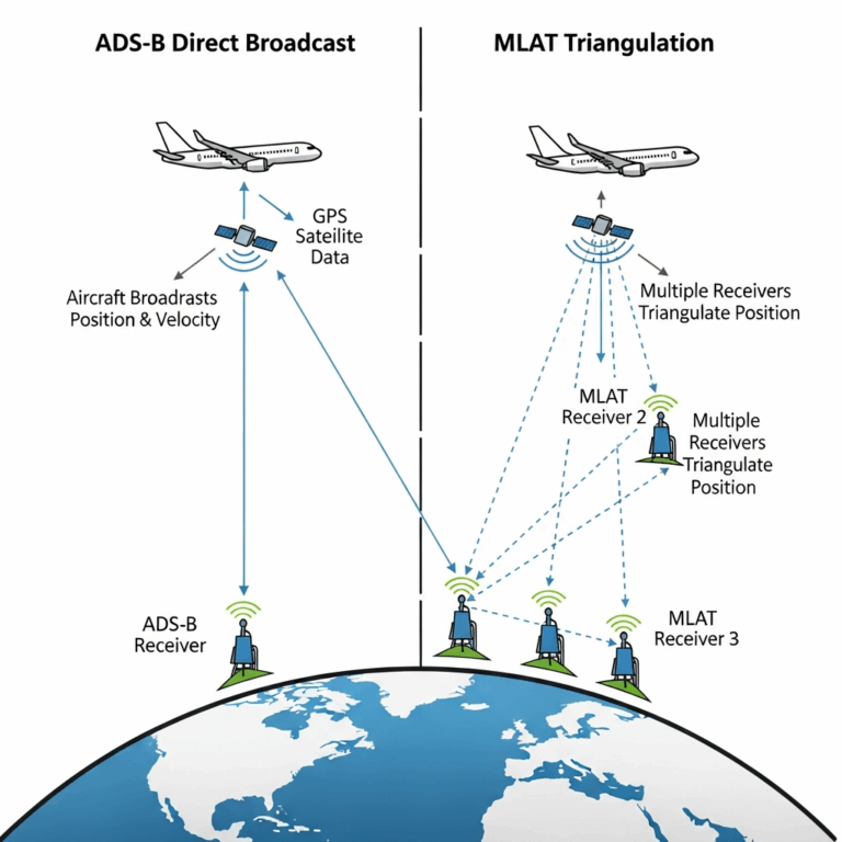 split screen diagram showing ads b direct gps satellite broa 20260331 083108